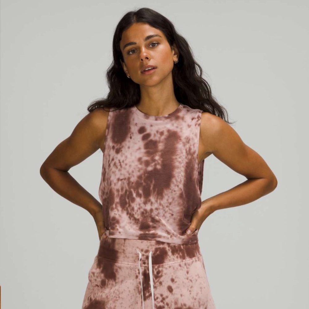 lululemon Cut-Back Crop Tank Top - Dusty Rose and Brown Tie-Dye